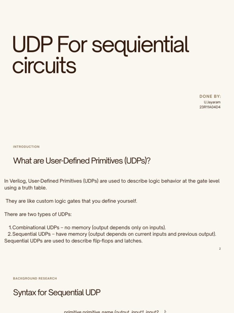 Understanding Sequential UDPs in Verilog | PDF | Electronics | Computing