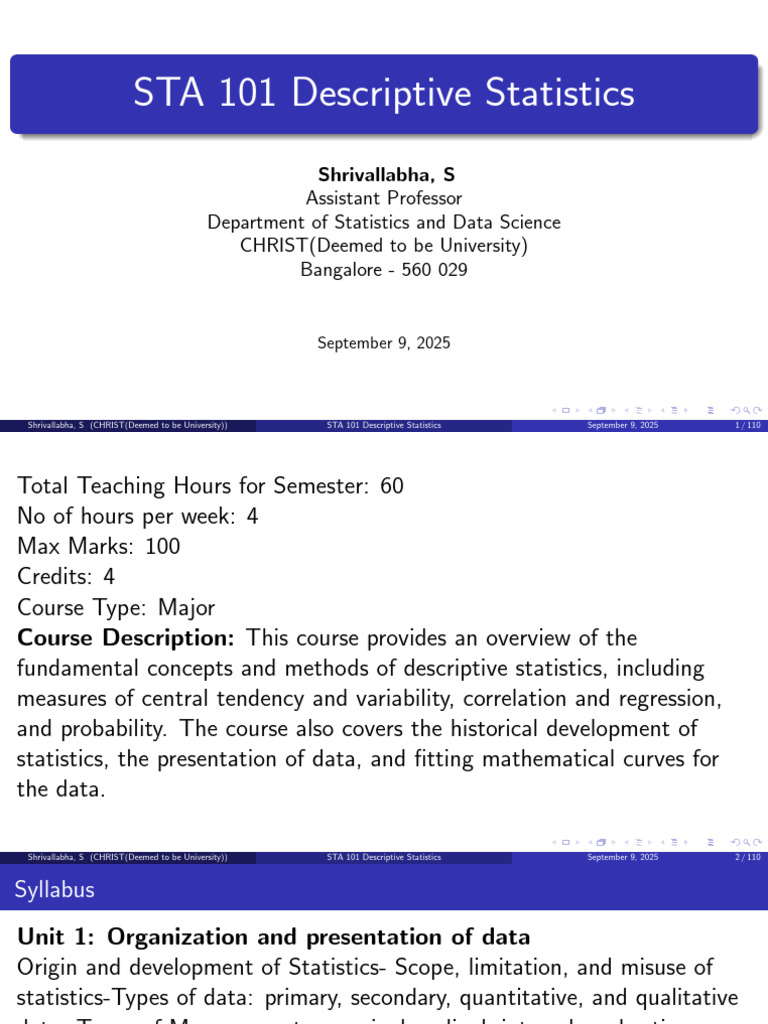 STA 101: Descriptive Statistics Course | PDF | Cost Of Living | Quartile