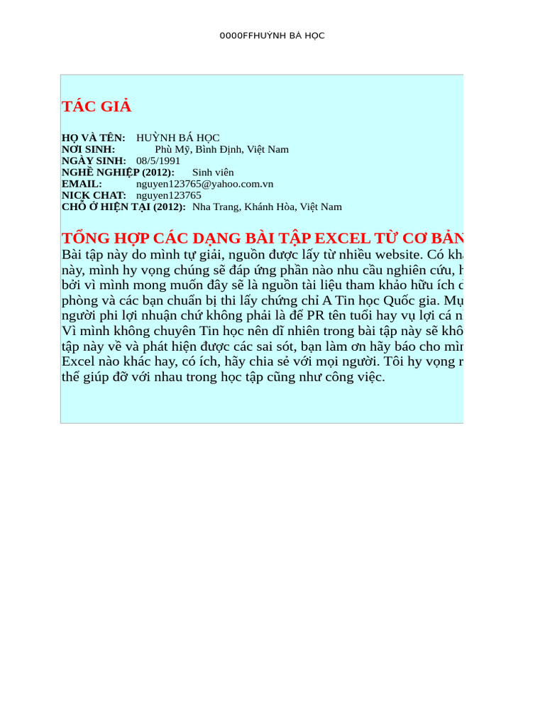 Bai TP TNG HP Excel T C BN DN Nan | PDF
