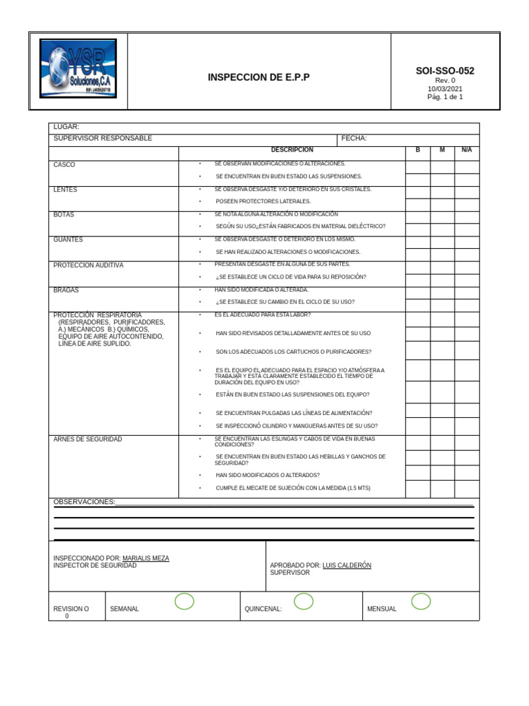 Inspección de EPP: Informe Detallado | PDF