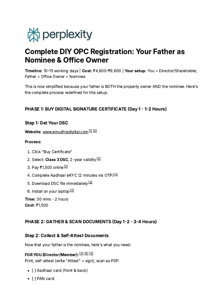 OPC Registration Guide with Father as Nominee | PDF
