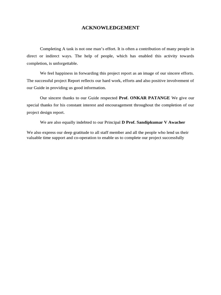 Acknowledgement for Project Completion | PDF