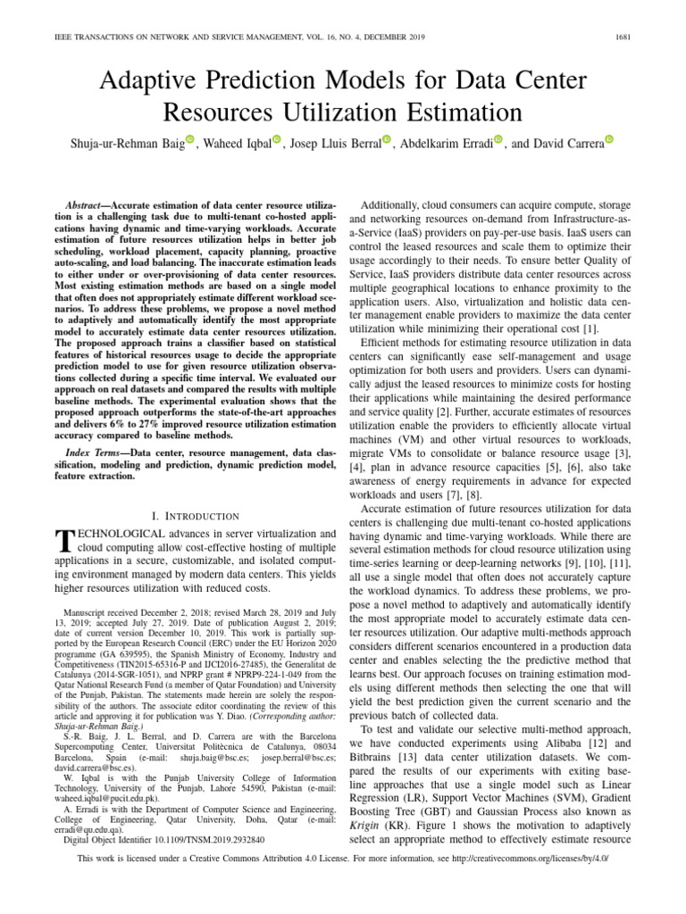 Adaptive Models for Data Center Resource Estimation | PDF | Support ...