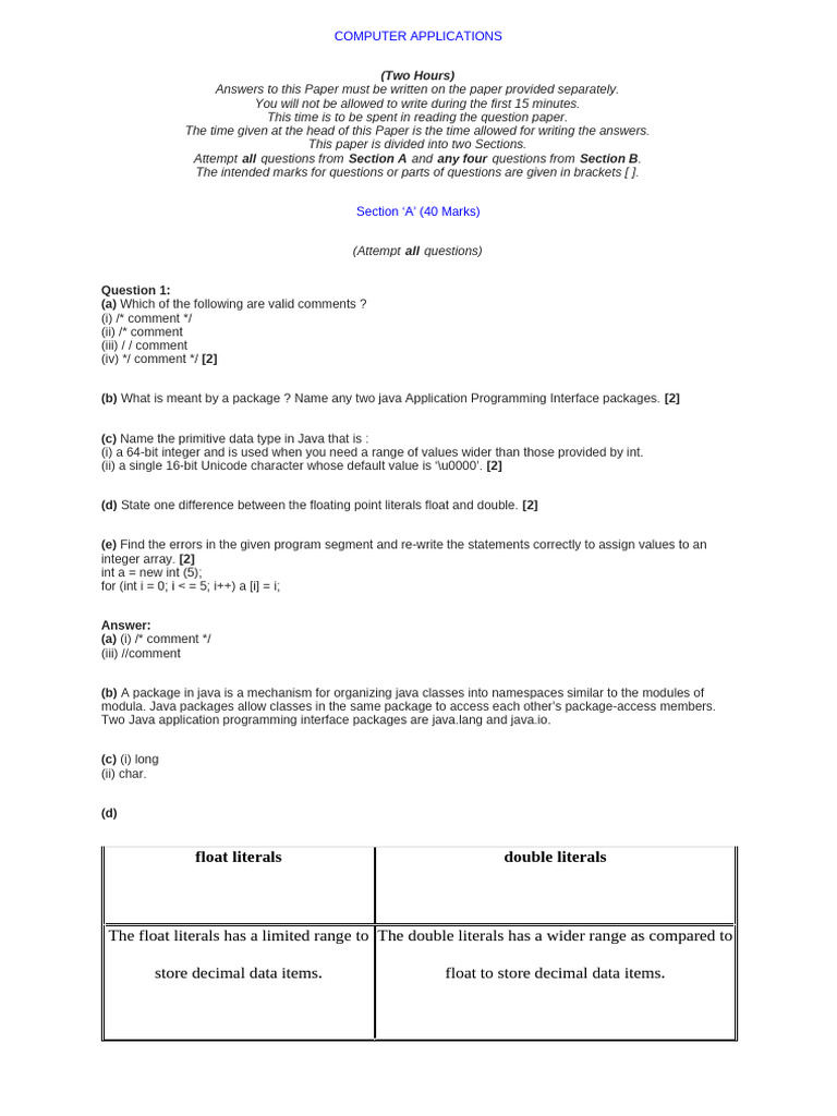Computer Applications Exam Paper Guide | PDF | Control Flow | Method ...