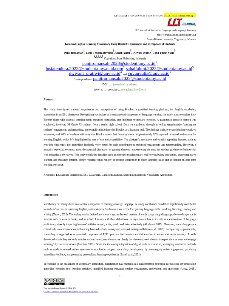Gamified Vocabulary Learning with Blooket | PDF | Learning | English As ...