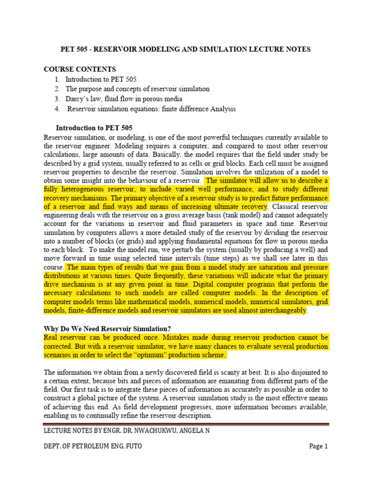 Reservoir Modeling & Simulation Notes | PDF | Petroleum Reservoir ...