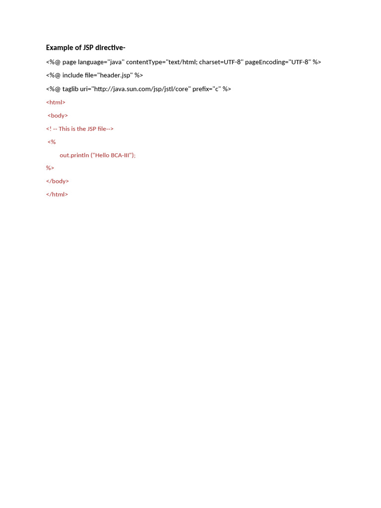 JSP Directive Example Code | PDF