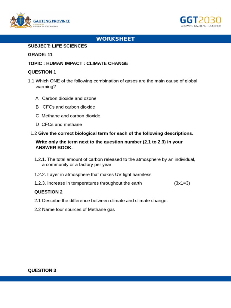 Climate Change Impact Worksheet for Grade 11 | PDF