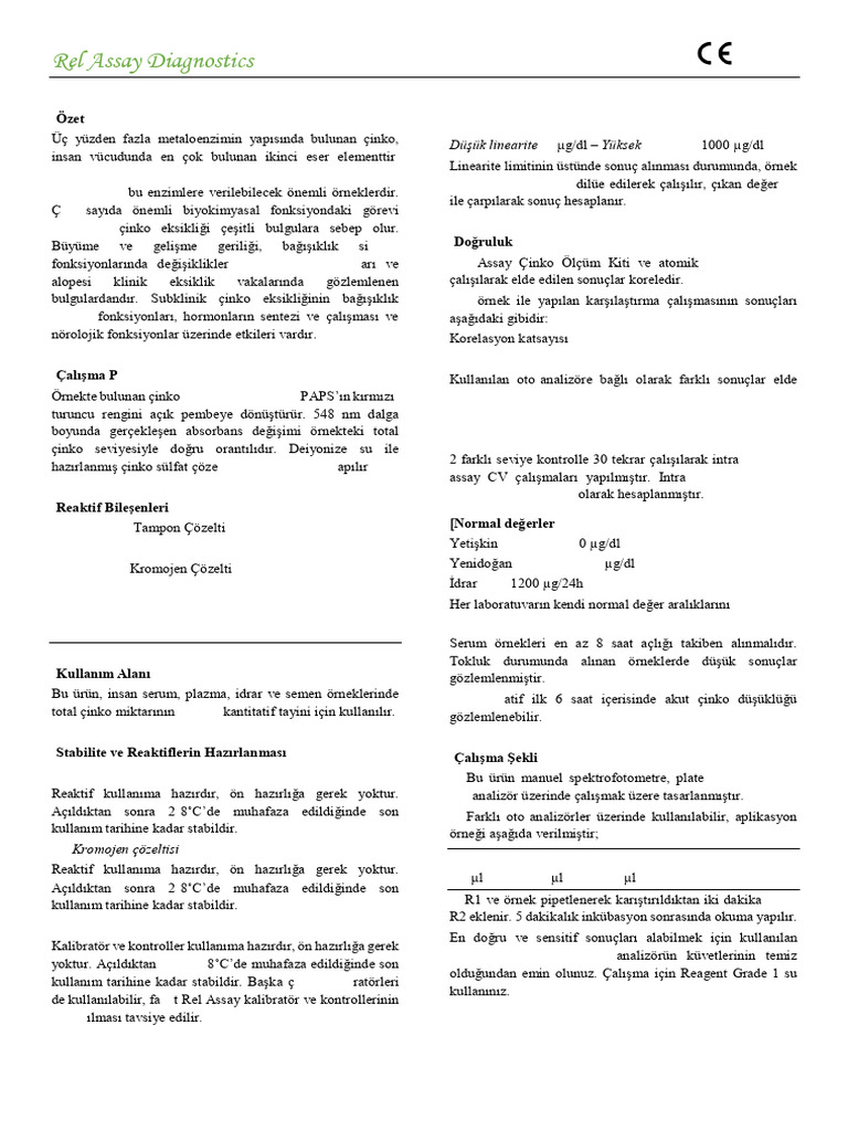 Prospektüs-Zinc 3 Gen Türkçe - Rel Assay | PDF