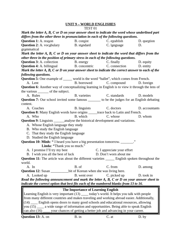 World Englishes Test Questions | PDF | English Language | Thai Language
