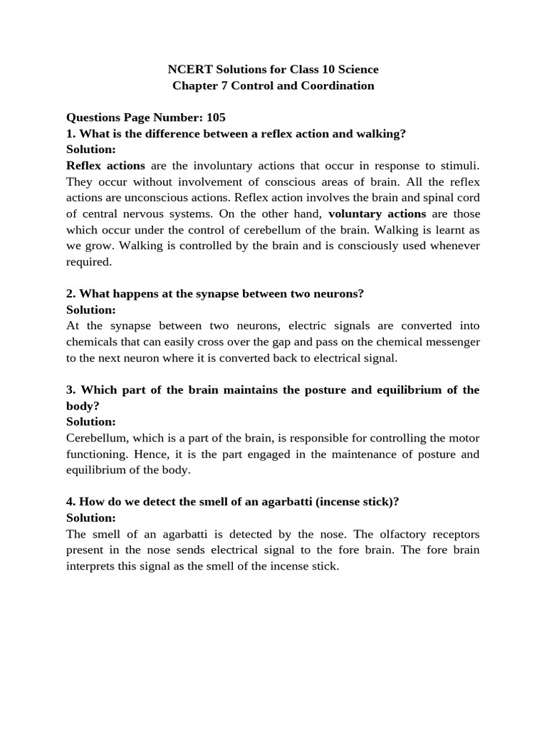 NCERT Class 10 Science Chapter 7 Solutions | PDF | Neuron | Hormone