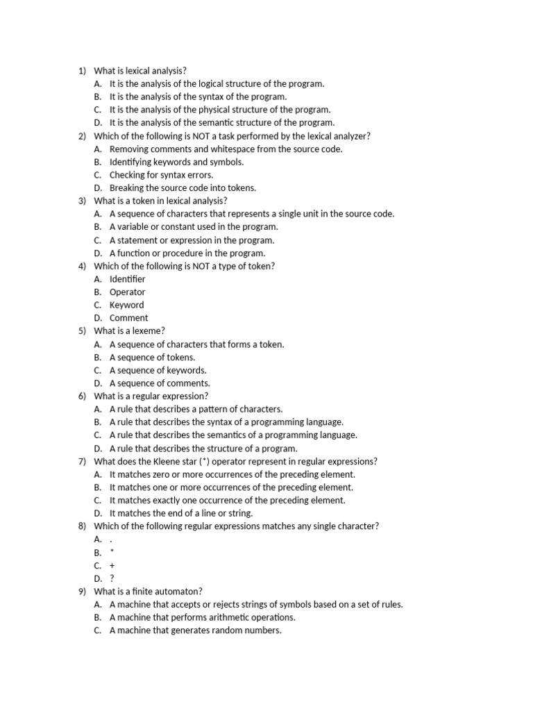 Lexical Analysis: Key Concepts Explained | PDF | Regular Expression ...
