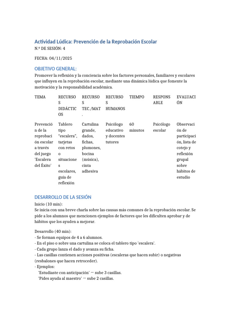 Prevención de Reprobación Escolar Lúdica | PDF | Aprendizaje ...