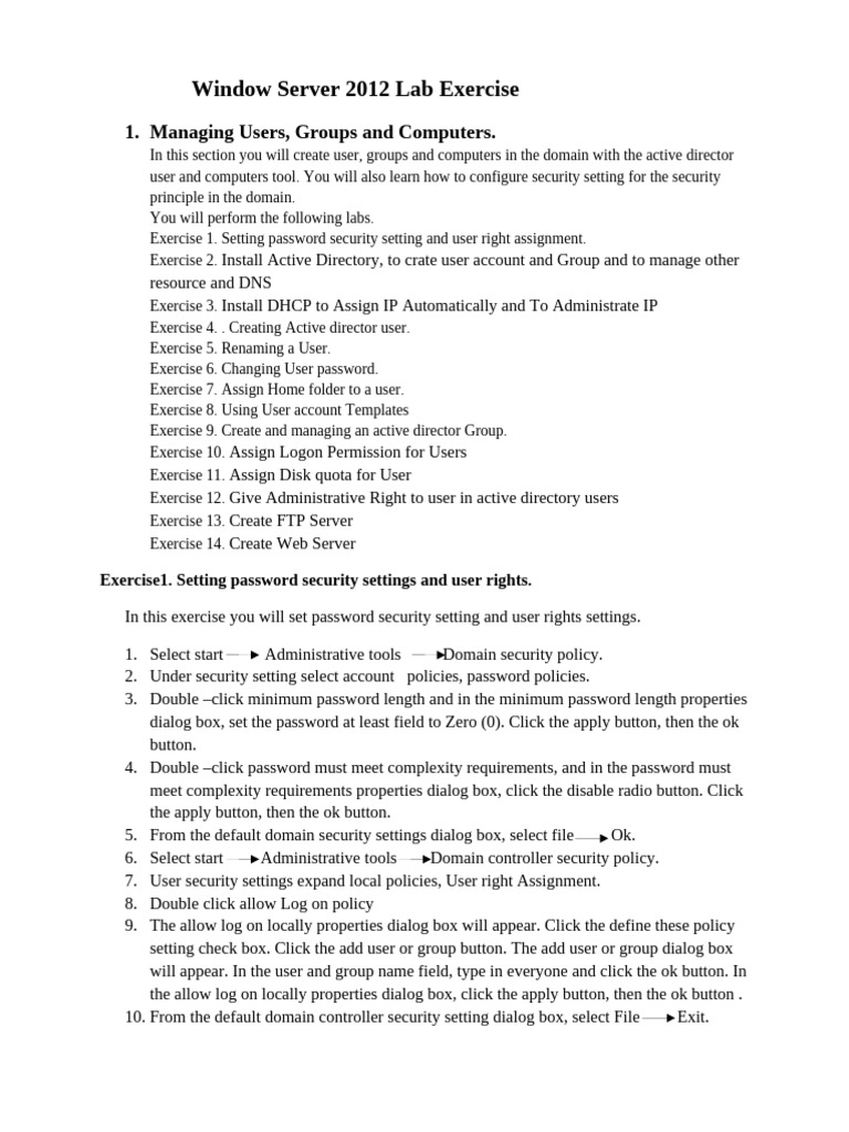 Window Server 2012 Lab Exercise | PDF | User (Computing) | Button ...
