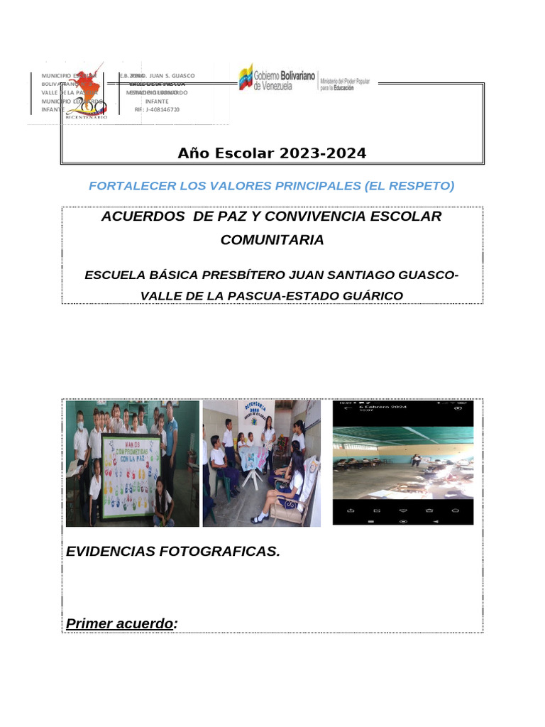 Acuerdos de Paz y Respeto Escolar 2023-2024 | PDF