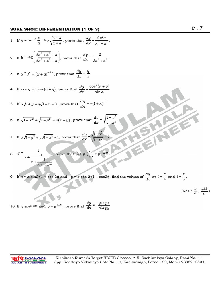 IITJEE Differentiation Practice Problems | PDF | Area | Sphere