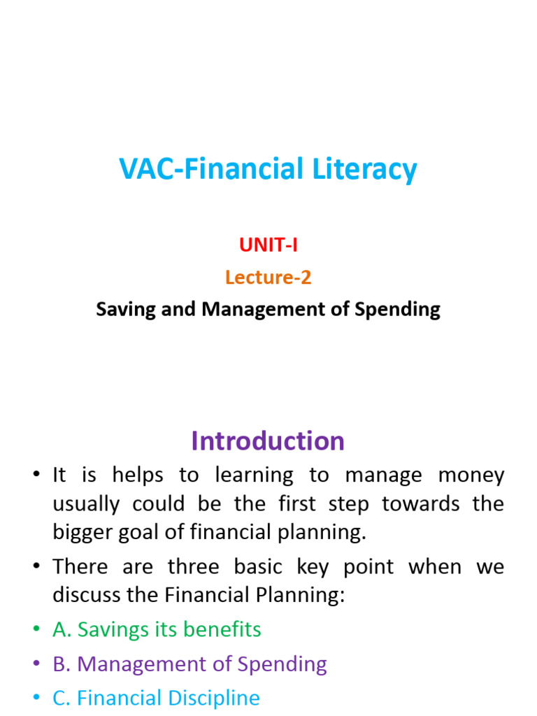 VAC Financial Literacy Lecture 2 | PDF