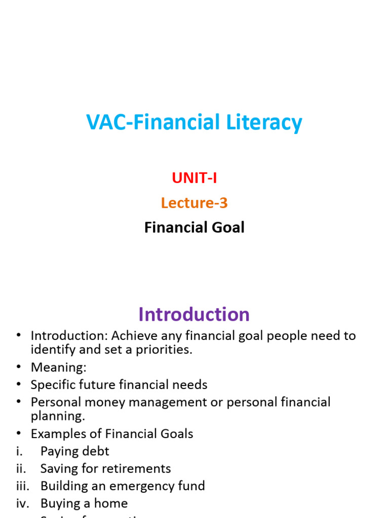 VAC Financial Literacy Lecture 3 | PDF