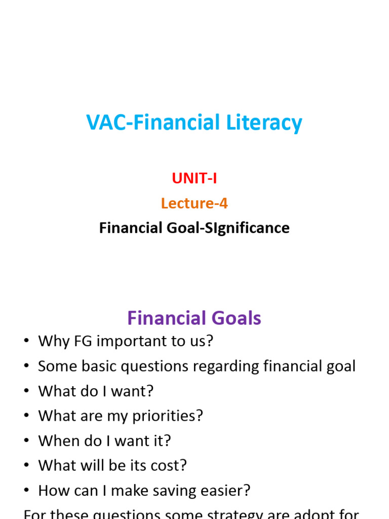 VAC Financial Literacy Lecture 4 | PDF