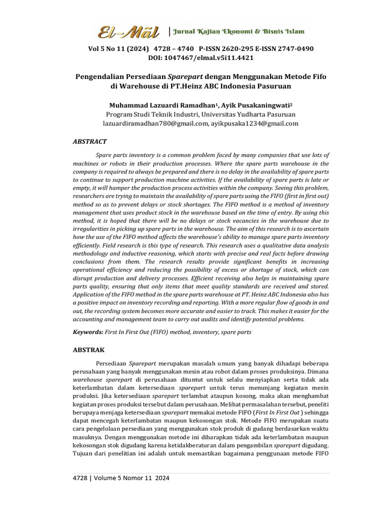 Pengendalian Sparepart dengan FIFO di PT Heinz | PDF