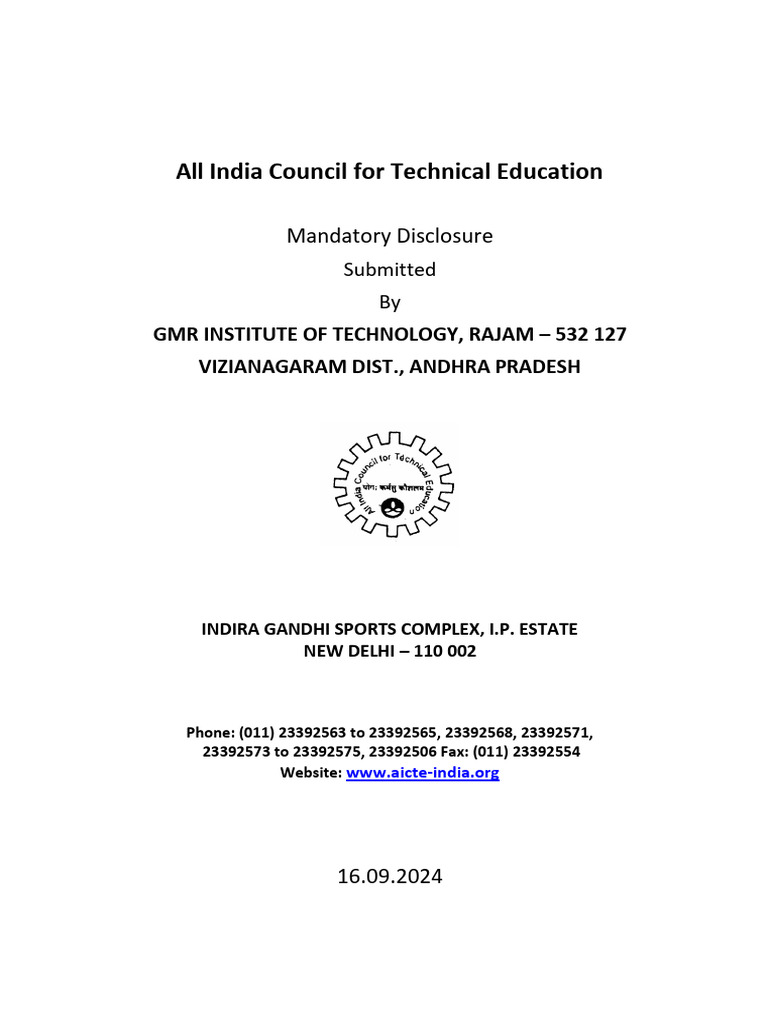 GMR Institute of Technology Mandatory Disclosure | PDF | Engineering ...