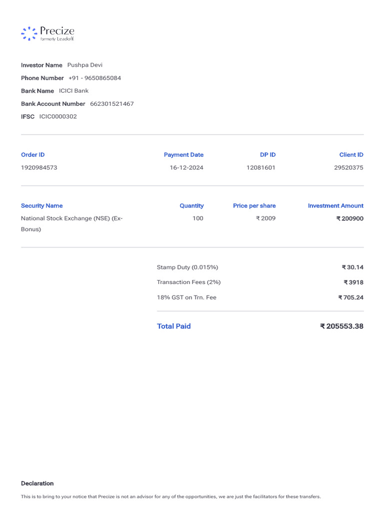 Equity Investment Slip | PDF