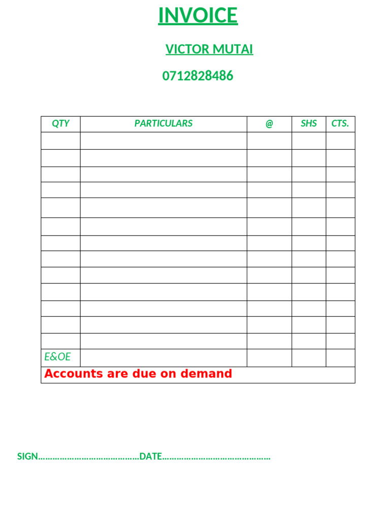 Invoice for Victor Mutai Services | PDF