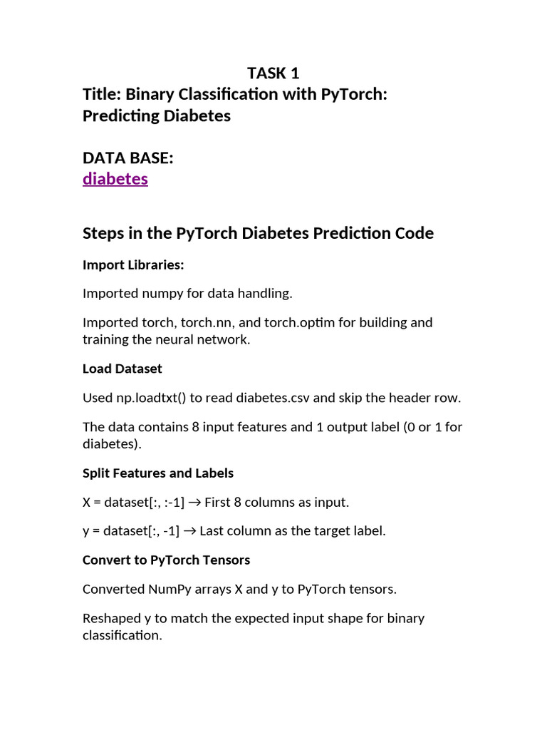 PyTorch Diabetes Prediction Guide | PDF