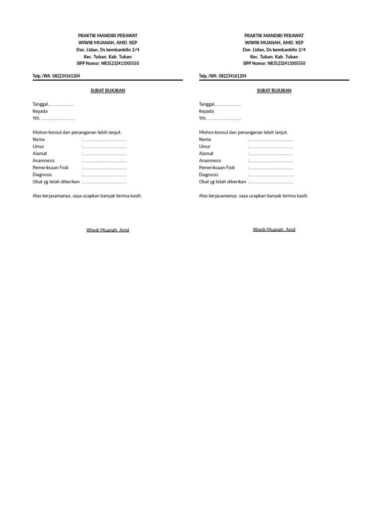 Surat Rujukan Praktik Mandiri Perawat | PDF