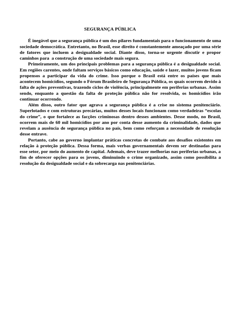 Desafios da Segurança Pública no Brasil | PDF