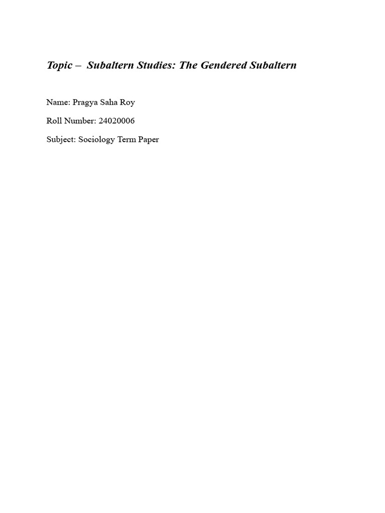 Gendered Subaltern in Postcolonial Studies | PDF | Postcolonialism ...