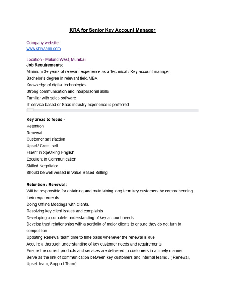 Senior Key Account Manager Job in Mumbai | PDF | Customer | Business