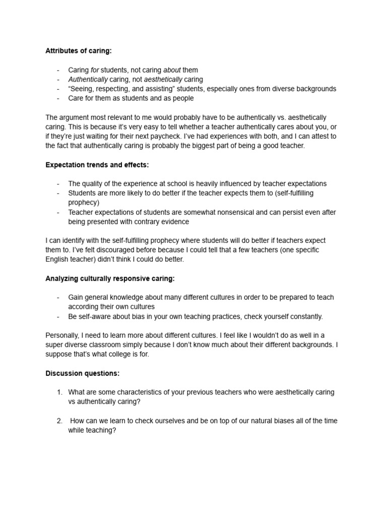 Authentic vs. Aesthetic Teacher Caring | PDF