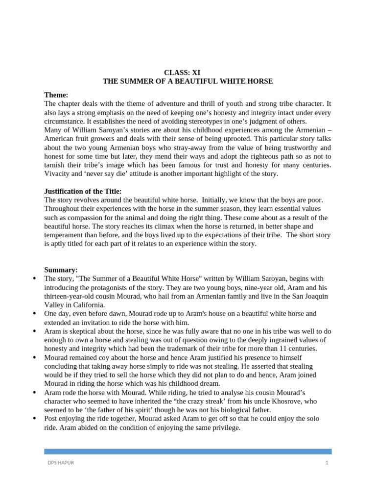 The Summer of A Beautiful White Horse | PDF