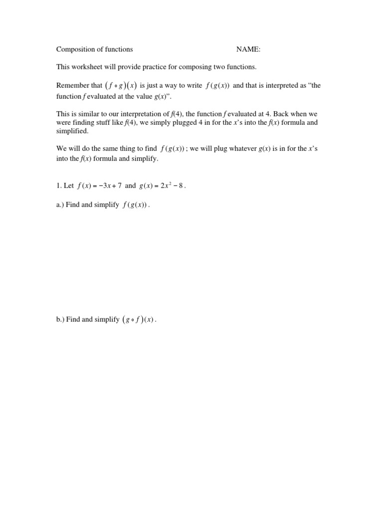 Composing Functions Practice Worksheet | PDF | Computers
