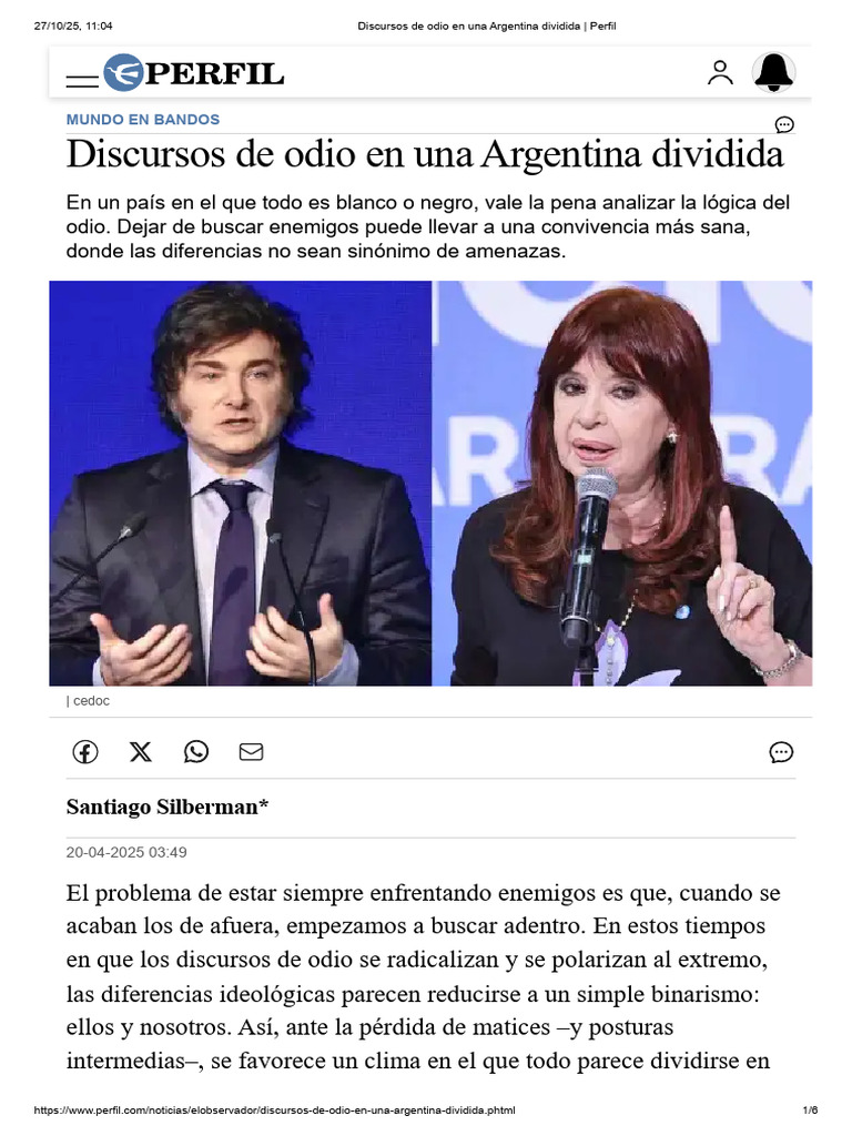 Discursos de Odio en Una Argentina Dividida | PDF