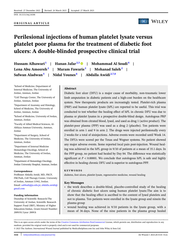 Human Platelet Lysate for Diabetic Foot Ulcers | PDF | Health Sciences ...