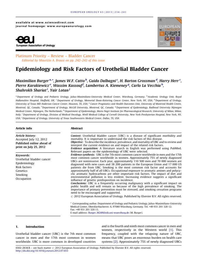 Epidemiology and Risk Factors of Urothelial Bladder Cancer | PDF ...