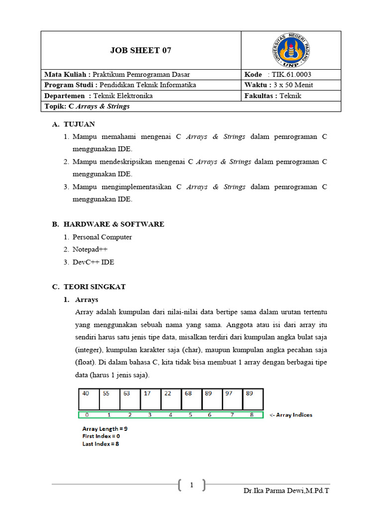 Praktikum C Arrays & Strings Dasar | PDF