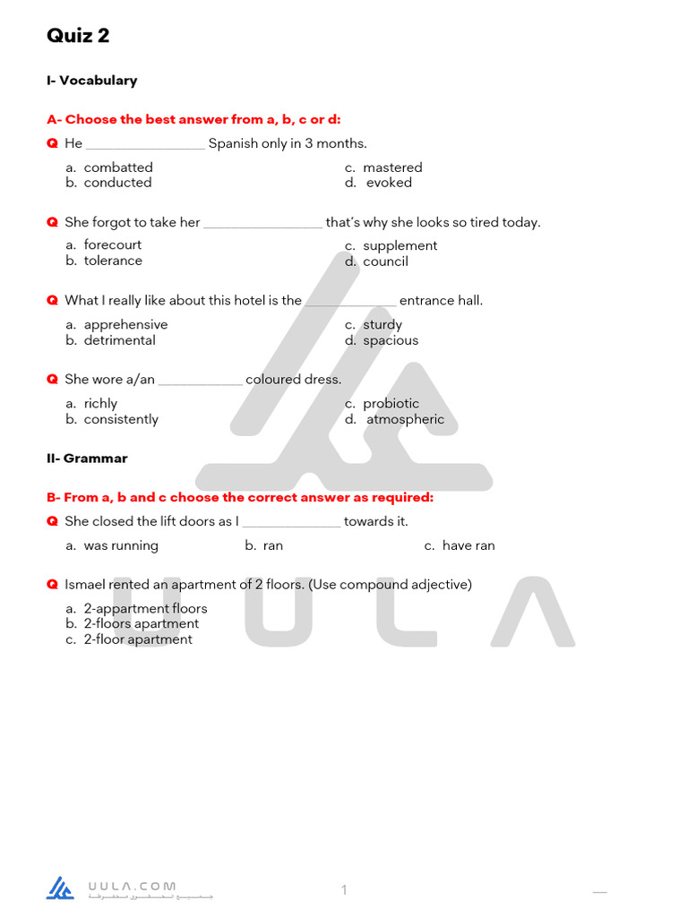 Quiz 2: A-Choose The Best Answer From A, B, C or D | PDF