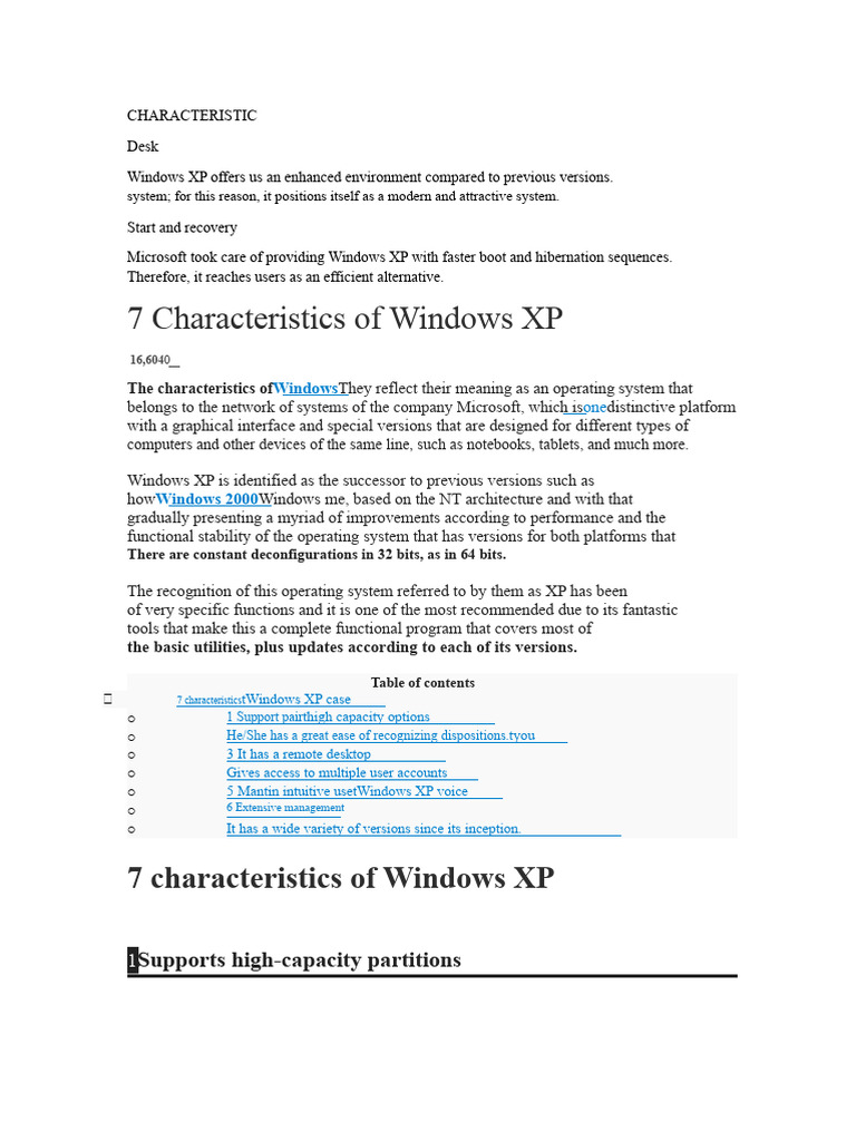 Characteristics of Windows XP | PDF | Microsoft Windows | Windows Xp