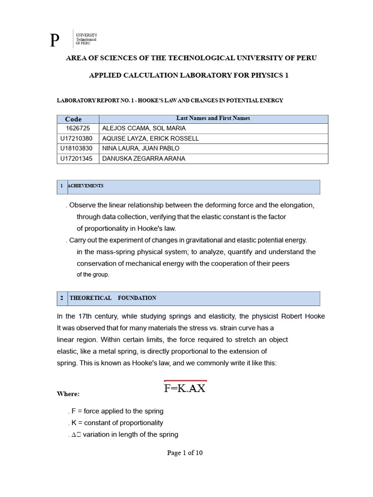Laboratory 4 - Hooke's Law | PDF | Elasticity (Physics) | Force