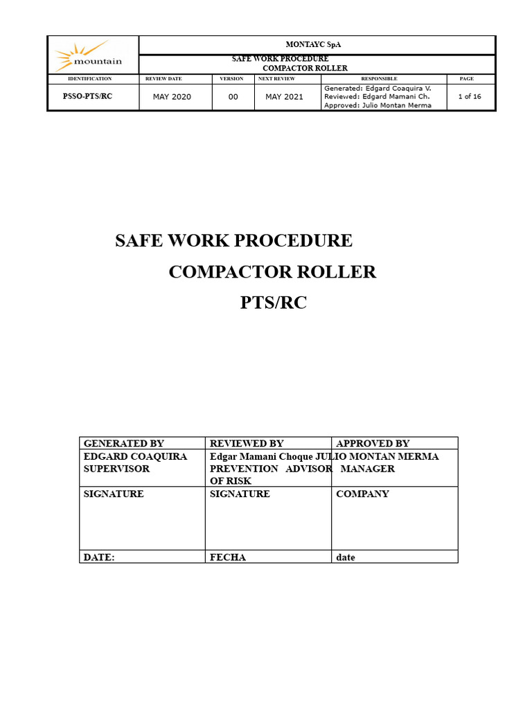 Psso-Pts Compactor Roller | PDF | Risk | Occupational Safety And Health