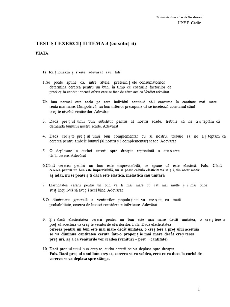 TEST Y EXERCICII TEMA 3 Cu Solutii | PDF