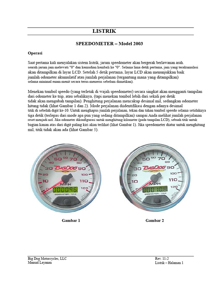 Panduan Speedometer Big Dog 2003 | PDF