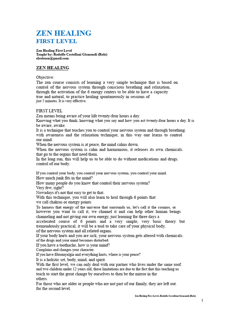 Zen Healing: First Level Course Guide | PDF | Vein | Hand