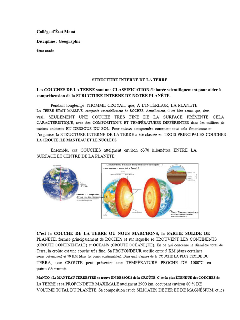 Structure interne de la Terre | PDF | Terre | Croûte terrestre