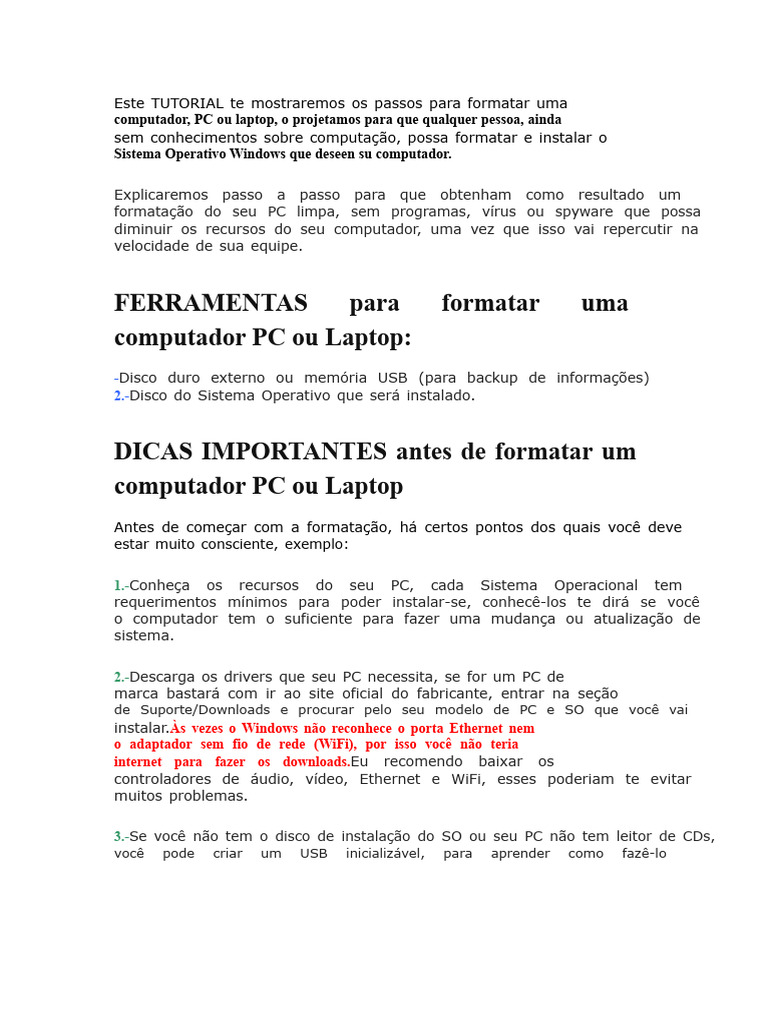 Como Formatar PC e Laptop com Windows | PDF | Microsoft Windows | USB