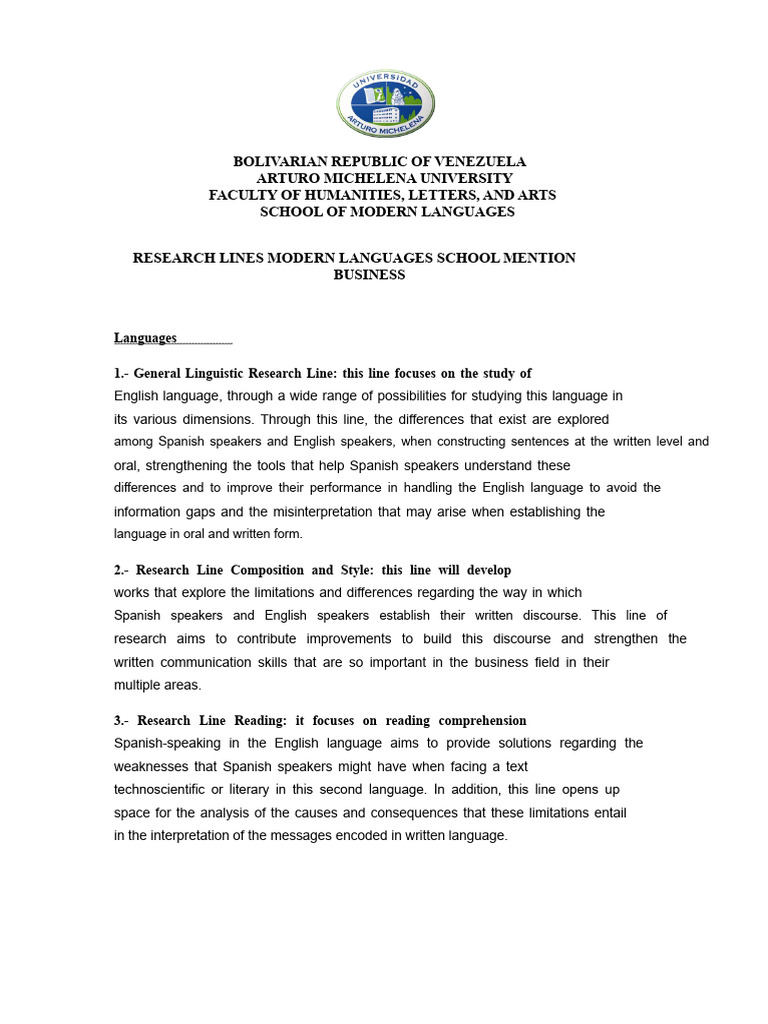 Research lines in Modern Languages | PDF | Linguistics | Behavioural ...