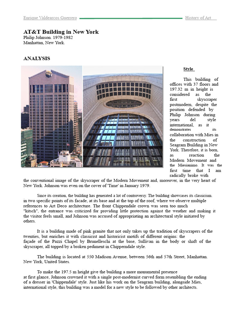 AT&T Building: A Postmodern Icon | PDF | Architectural Design ...